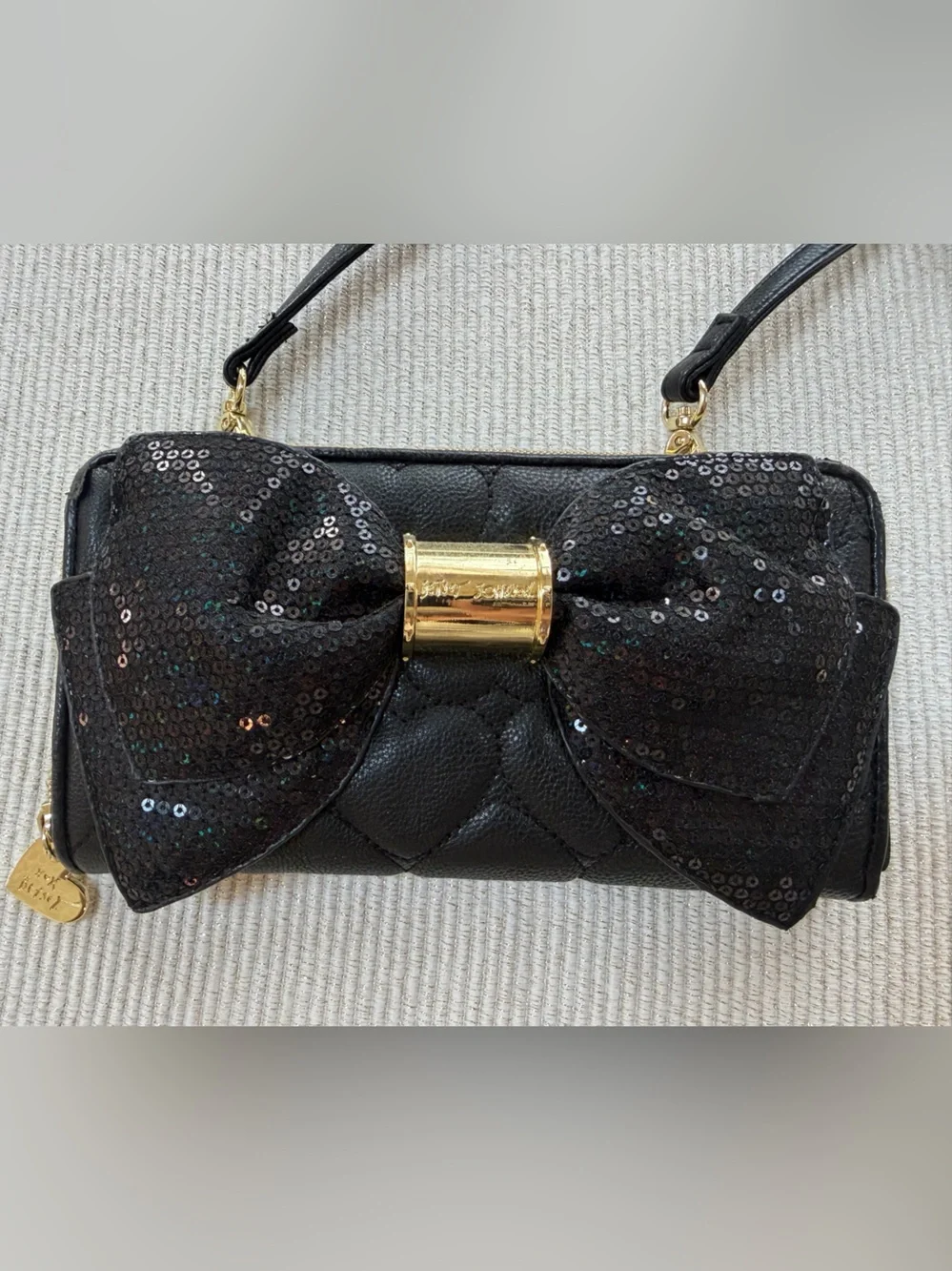 Betsey Johnson Black Sequin Bow Crossbody Wallet